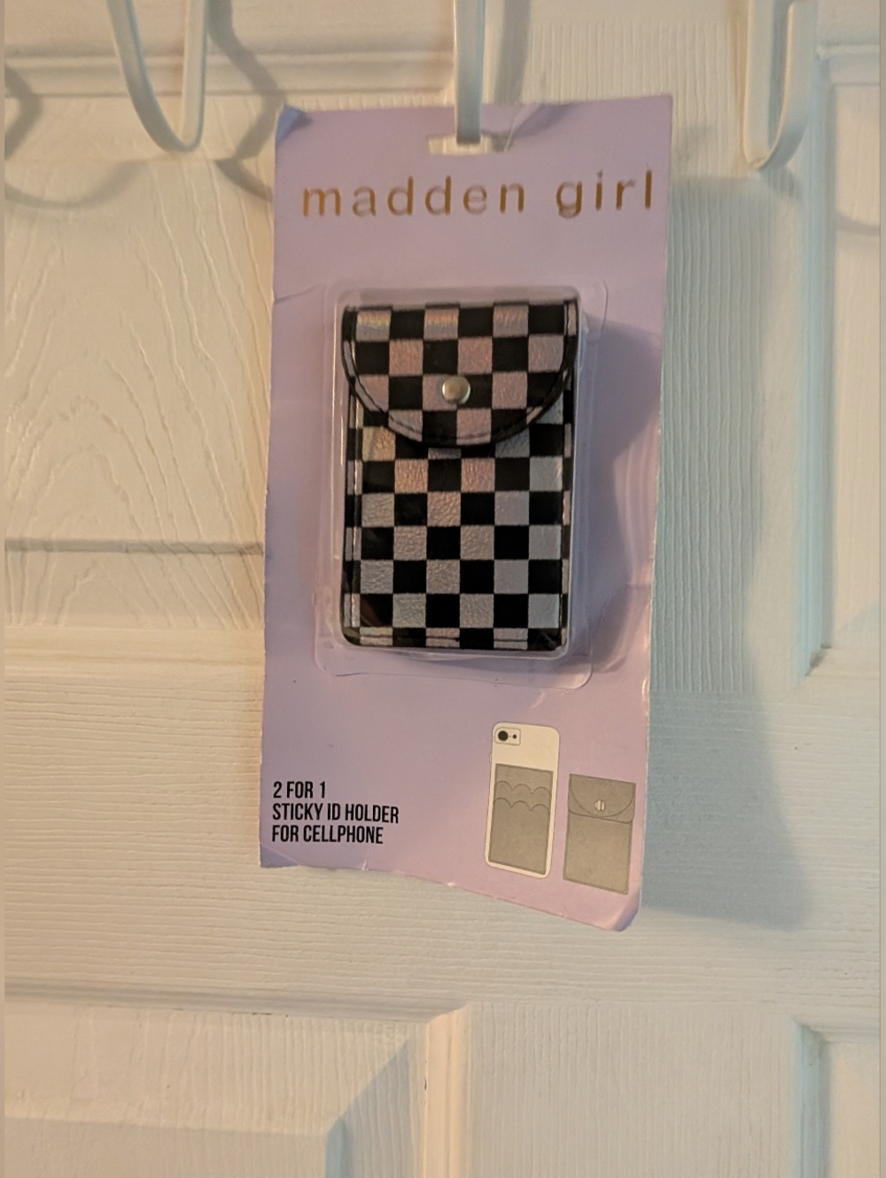 Madden Girl Black & Silver Checkered Sticky ID Phone Wallet